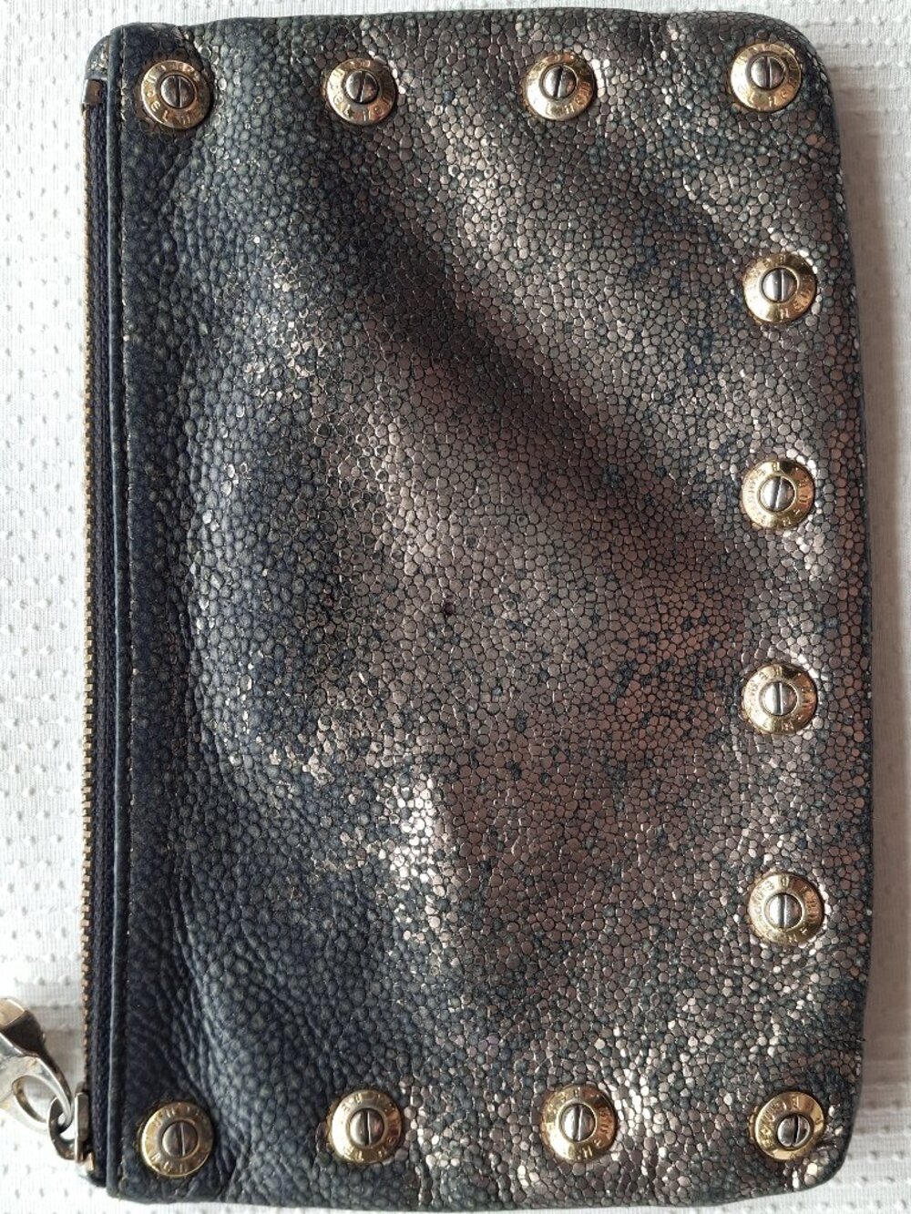 Henri Bendel Stingray Embossed Leather Zip Pouch Cosmetic Bag Clutch Black